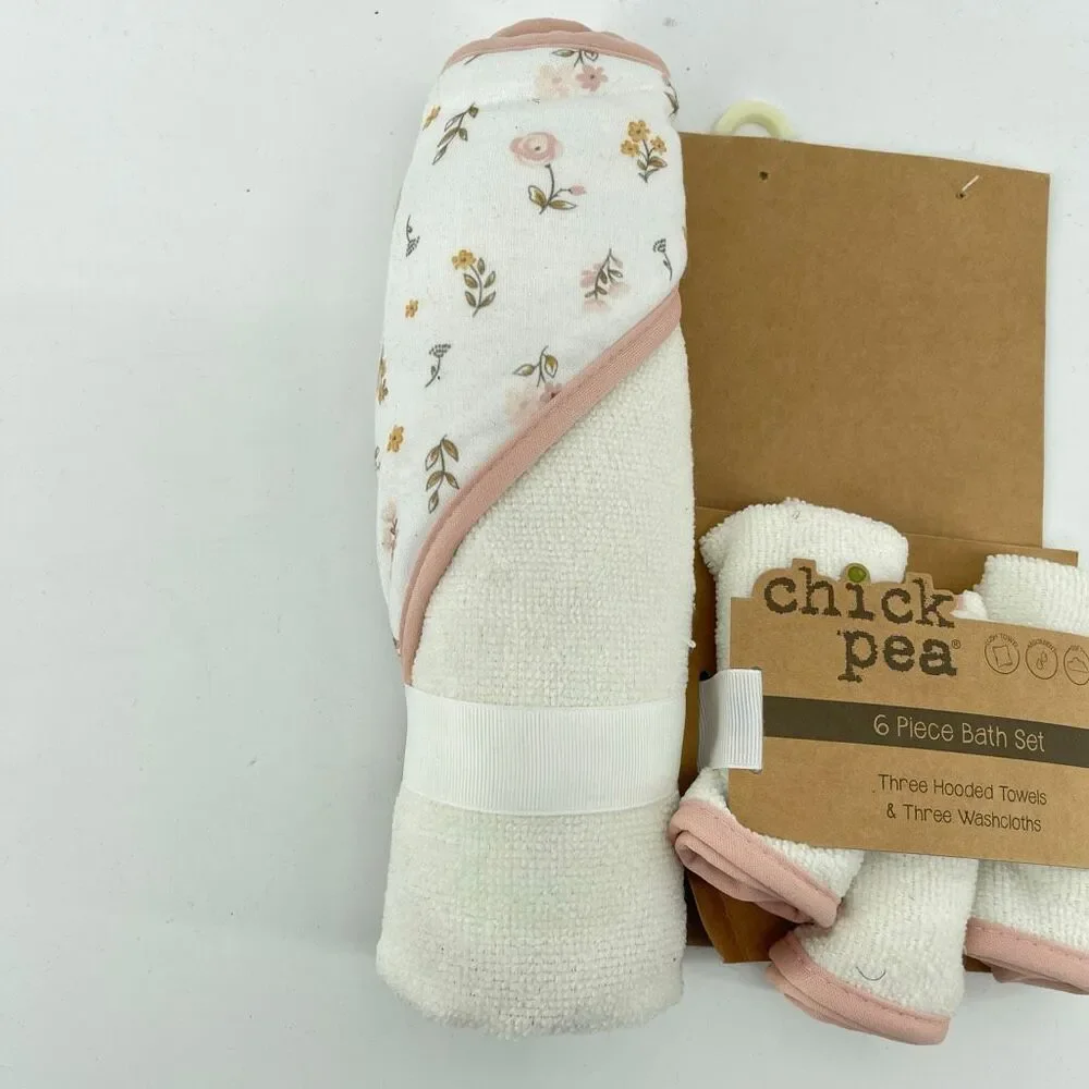 Chick Pea Baby 4-Piece Hooded Towel Washcloth Bath Set Floral New